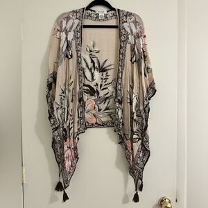Nine West Floral Kimono Cardigan with Tassels